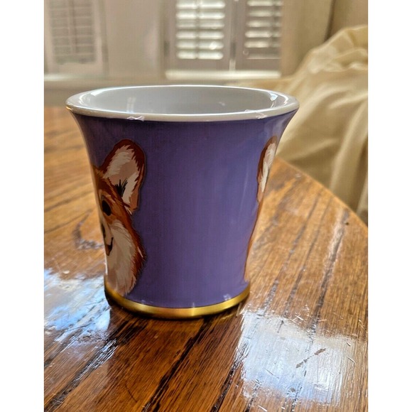 NWOT Bridgerton Purple Painted Corgi Mug Tea Cup Gold Handle Coffee Mug - Picture 2 of 5
